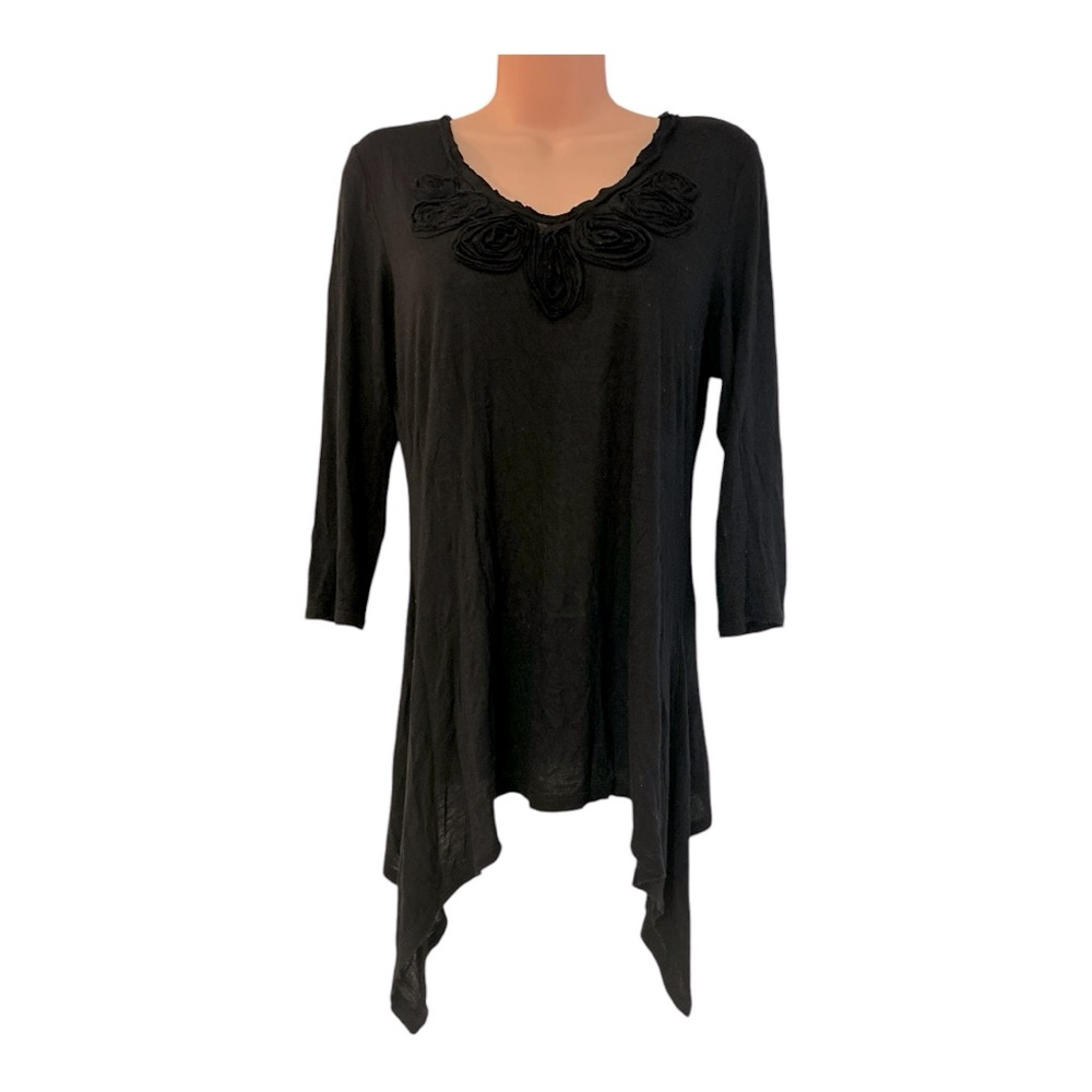 3/$15 Midnight Velvet Ribbon Trim Rayon T-Shirt Witchy Gothic Lettuce Hem Top